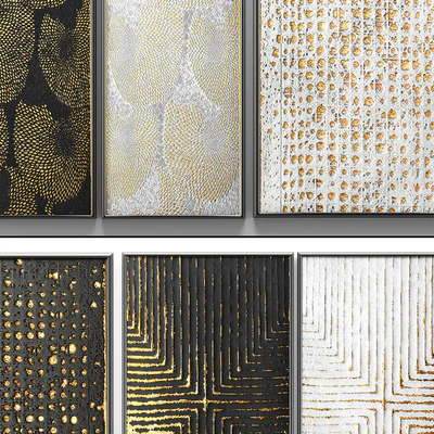 A collection of paintings. Gold. 3. wall decor, a set of paintings, luxury, panels, gold, white, black, set, decorative, abstraction, pattern — Ver 2