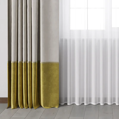 yellow Curtains with metal curtain rod 07 — Ver 2