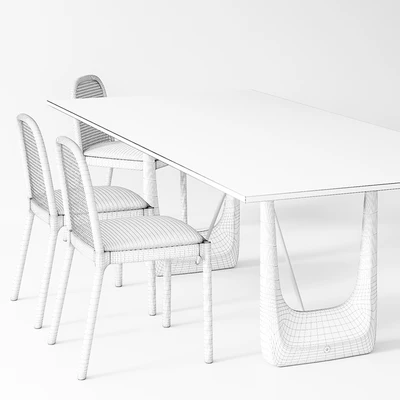 CB2 Nadia Cane chair, Rocco Rectangular marble dining table — Ver 2