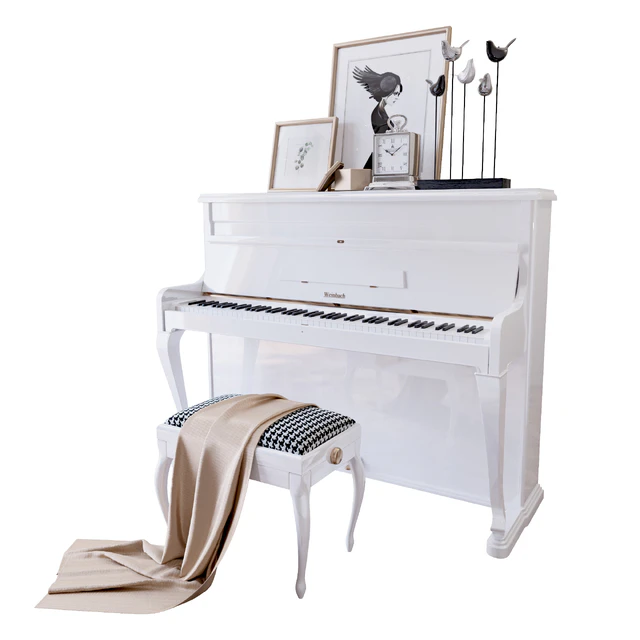 Piano "Weinbach" white, stool and decor (Piano Weinbach white banquet and decor YOU) — Descargar