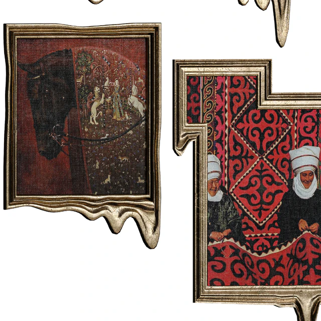 Red Ethnic Paintings in Melted Frames — Download