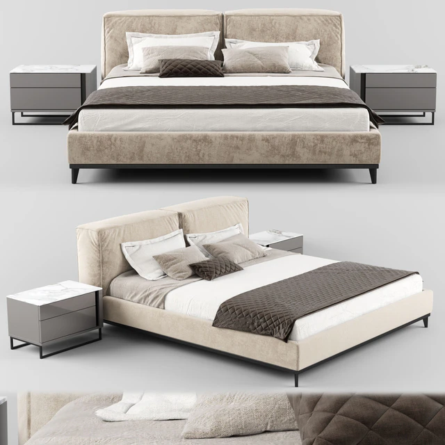 Modern fabric bed with upholstered headboard 01 — Скачать