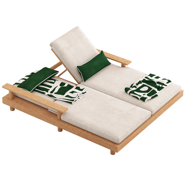 CB2 Pinet Teak Outdoor Double Chaise Lounge — Скачать
