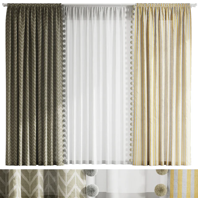 Curtains with pom-poms for the nursery — Descargar