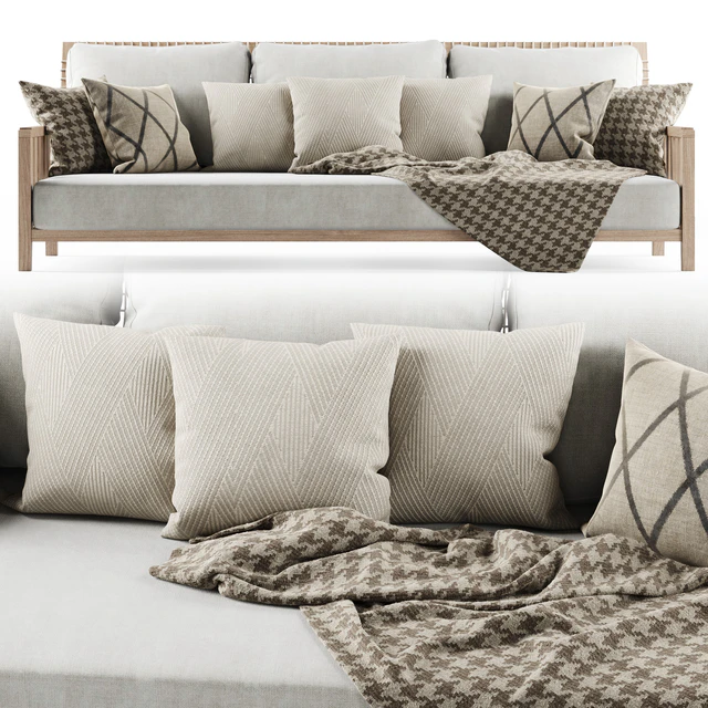 Three-seater garden sofa with plaid / Трехместный садовый диван с пледом — Скачать