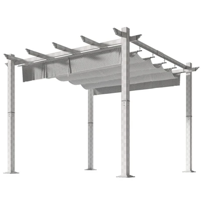 Metal pergola. Gazebo with a sliding fabric canopy. — View 3