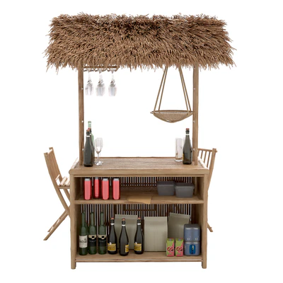 Beach Bamboo Bar with bottles and glasses — Ver 2