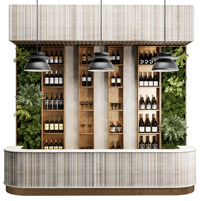 Reception Desk for Restaurant and Caffe with cabinet wine rack set 09 — View 1