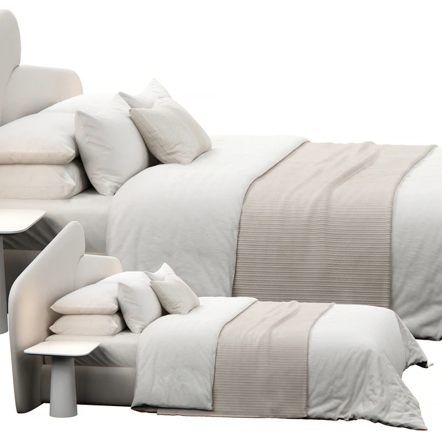 Rounded Linen Upholstered Headboard Bed — Скачать