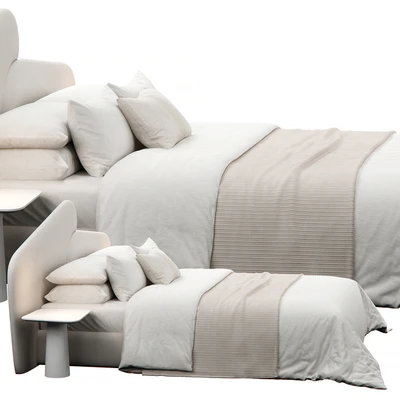 Rounded Linen Upholstered Headboard Bed — Вид 3