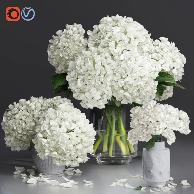 White Hydrange and peony Twig Vases decorative Set — Скачать