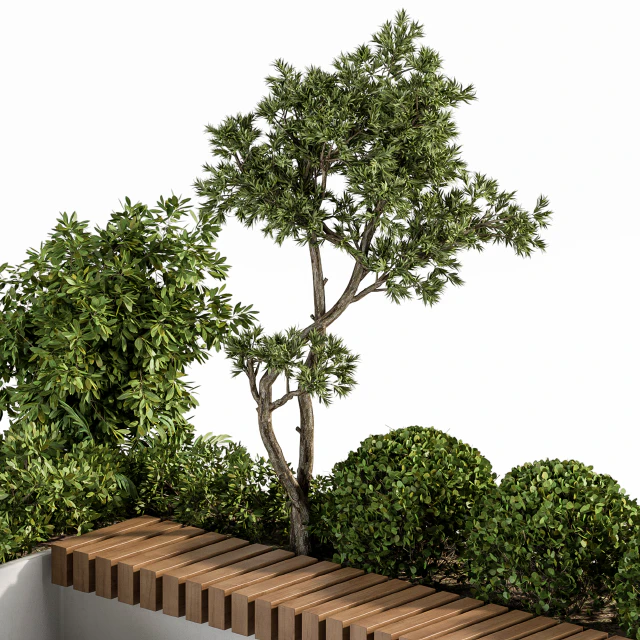 Urban Furniture / Architecture Bench with Plants- Set 17 — Descargar