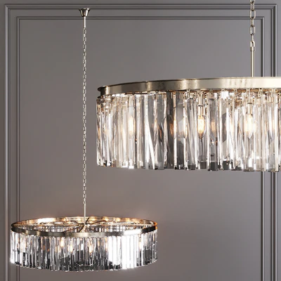 Restoration Hardware 1920S ODEON RHYS CLEAR GLASS PRISM ROUND CHANDELIER 43 Nickel — Вид 1