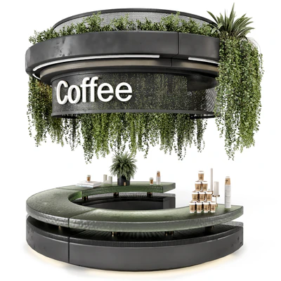 Coffee  Reception Desk With Plants - Restaurant Set 1393 — Вид 1