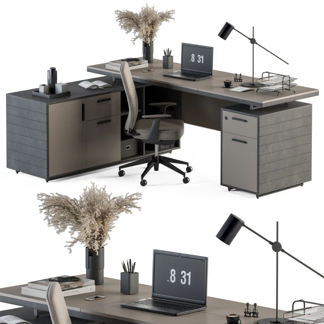 Boss Desk Cream and Black - Office Furniture 255 — Descargar