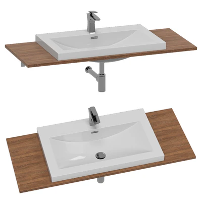 Semi Recessed Rectangular Stone Resin Bathroom Basin 765 x 480 x 130mm | Colossum 1 765mm — Ver 1