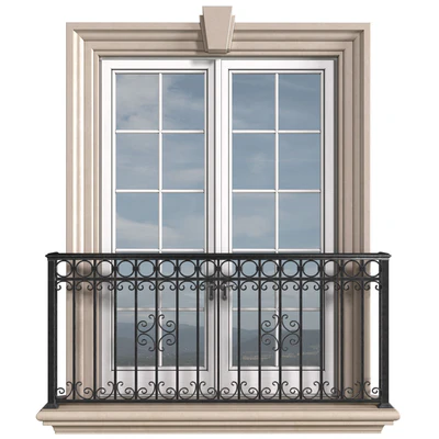 Classical front window with a French balcony.Classical Forged Fence. frame window — download