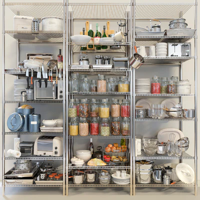 Rack for pantry with spices and kitchen utensils. Crockery and service — Ver 1