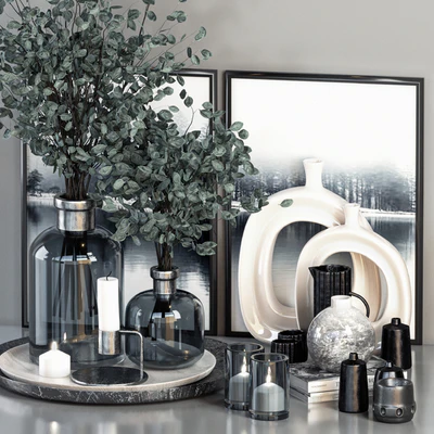 Decorative Set 13 - Dark Blue Glasses and Branches with Picture Frame — Ver 1