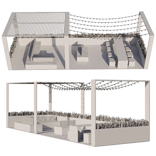 City parklet with garland — Descargar