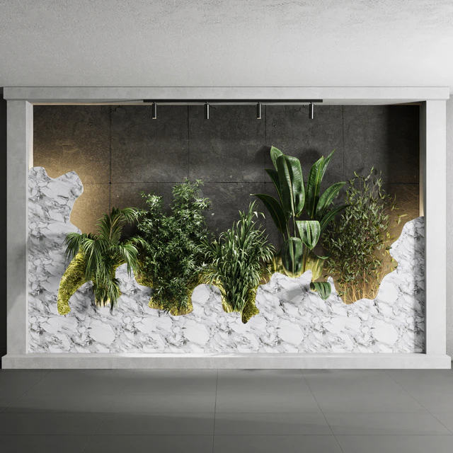 Vertical Wall Garden With concrete frame - wall decor houseplants indoor 02 — Скачать