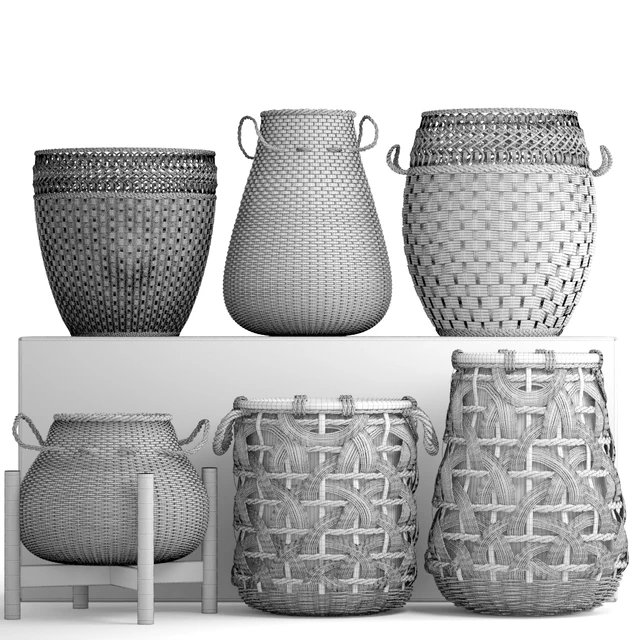 Collection of baskets. Basket collection, wicker, rattan, white basket, black basket, floral, eco, ecodesign, decor — Descargar