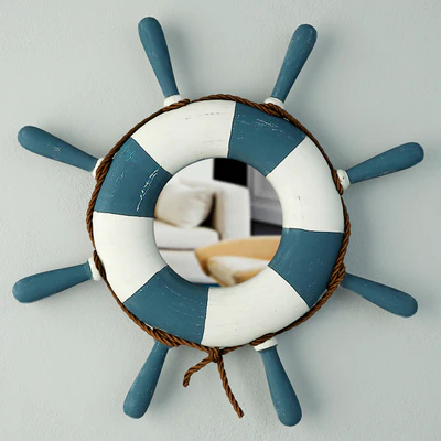 Blue &amp; White Steering Wheel Wall Mirror — Descargar