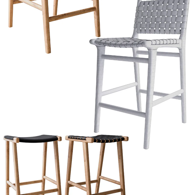 Flat and Leather Strapping Dining Chair and Stools — Скачать