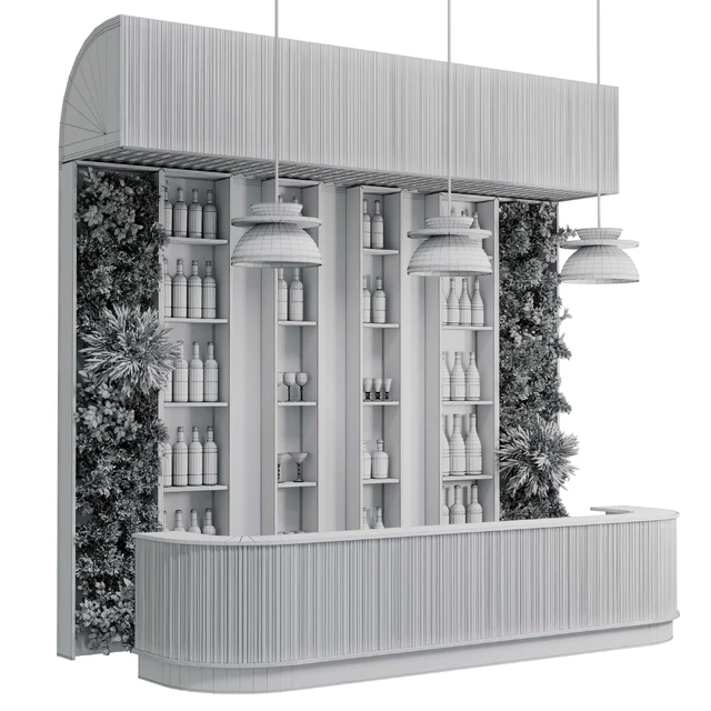 Reception Desk for Restaurant and Caffe with cabinet wine rack set 09 — Download