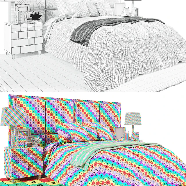 Modern bed whith knite plaid — Descargar
