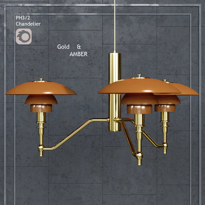Люстра Louis Poulsen PH3/2 Academy Ceiling Lamp Gold Amber Glass — Вид 2