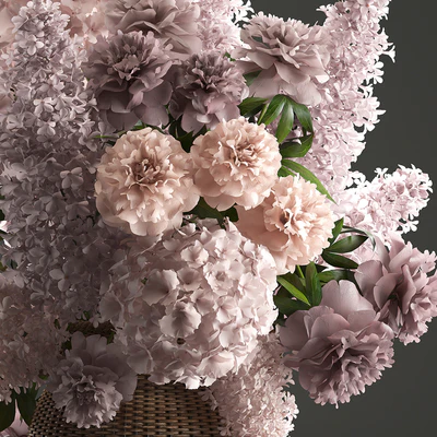 A bouquet of flowers 85. Lilac, hydrangea, basket, decor, peonies, eco design, natural decor, table decoration — Ver 2