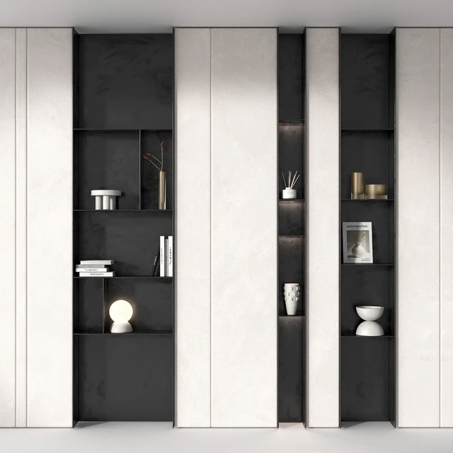 Rack set. Built in wall black white rack shelving. — Скачать