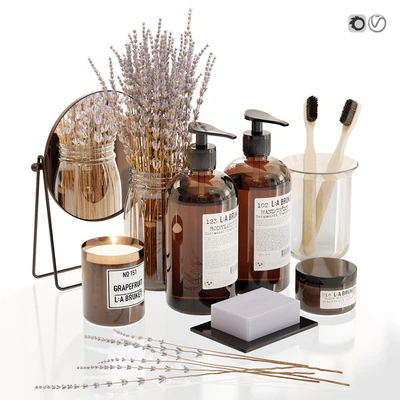 LA Bruket decor set for bathroom with lavender — View 1