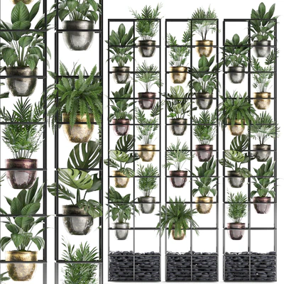 Vertical gardening. 27. Shelf with plants, rack, fern, areca palm, monstera, loft, indoor plants, vertical garden, phytowall, phytomodule, pots, eco design, Raphis palm — Ver 1