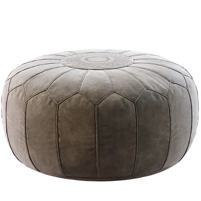 Vintage Round Moroccan Pouf Hand Tooled In Marrakech — Ver 2