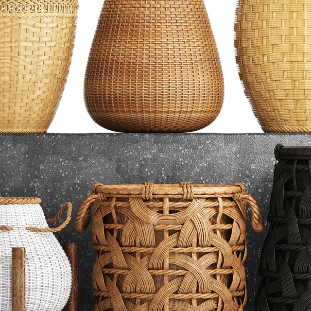 Collection of baskets. Basket collection, wicker, rattan, white basket, black basket, floral, eco, ecodesign, decor — Descargar