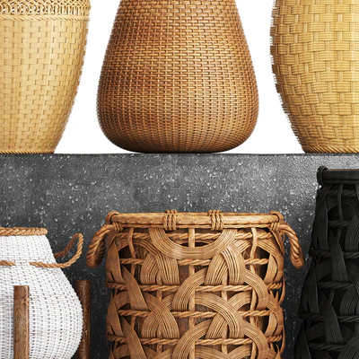Collection of baskets. Basket collection, wicker, rattan, white basket, black basket, floral, eco, ecodesign, decor — Ver 3