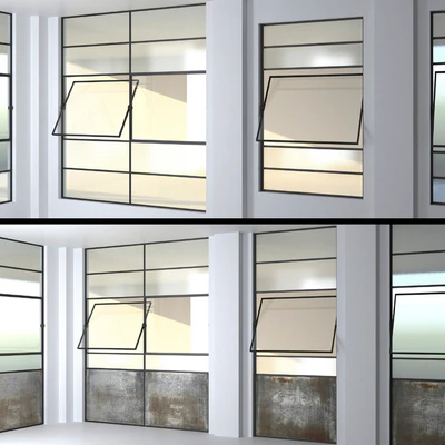SET 4 Steel Factory Windows wired glass wireglass — Ver 1