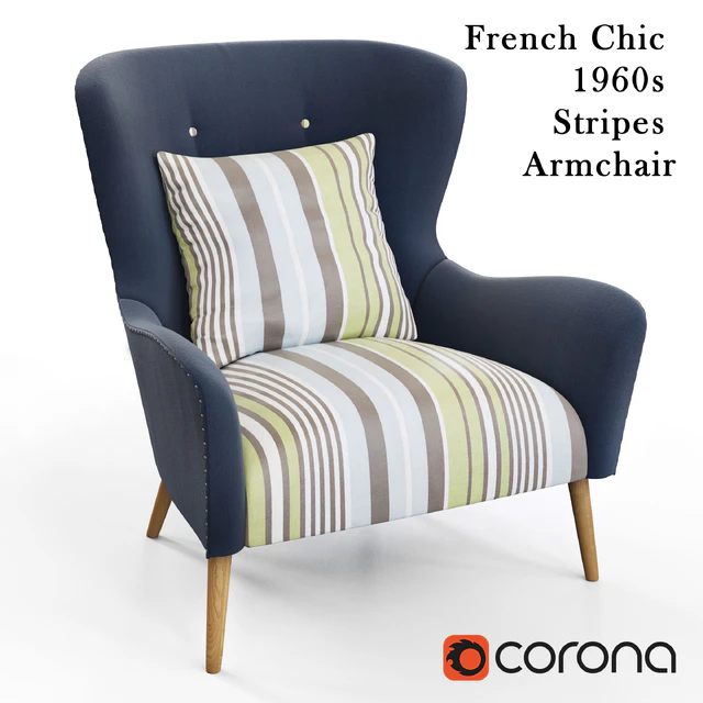 French Chic 1960s Stripes Armchair — Descargar