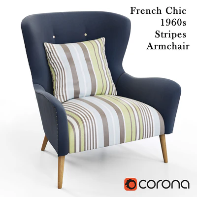 French Chic 1960s Stripes Armchair — Ver 1