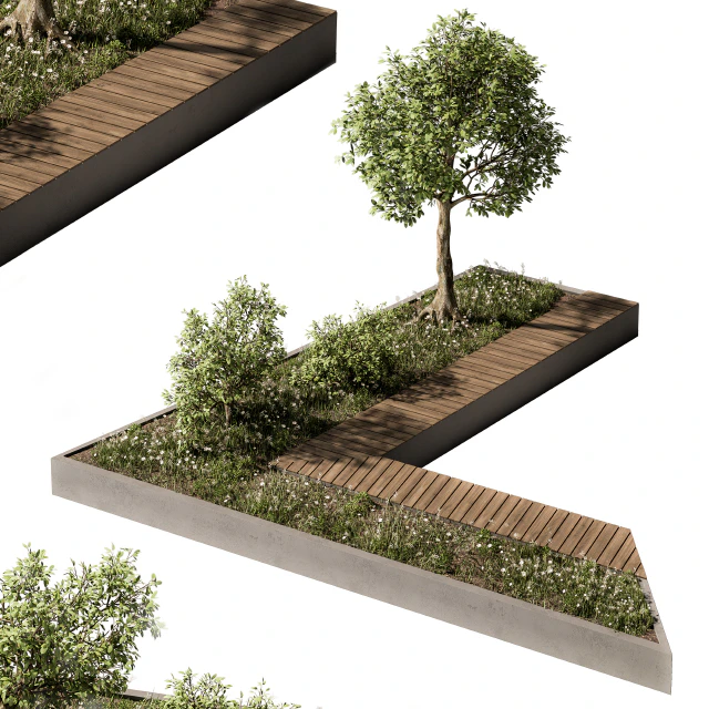 Urban Furniture / Architecture Bench with Plants- Set 24 — Descargar