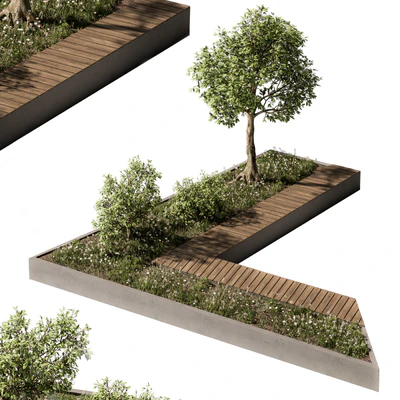 Urban Furniture / Architecture Bench with Plants- Set 24 — Ver 1
