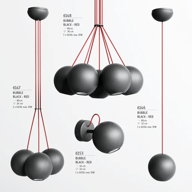 Cет из светильников NOWODVORSKI BUBBLE BLACK/RED — Скачать