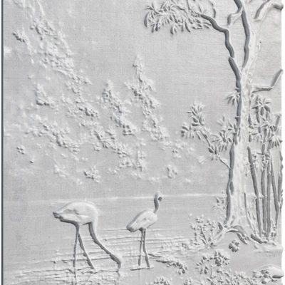 Botanical bas-relief plaster wall decorative panel flamingo forest lake tree nature — View 3