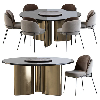 Modern Baron Sea Foam Dining Chair and Round table — Ver 2