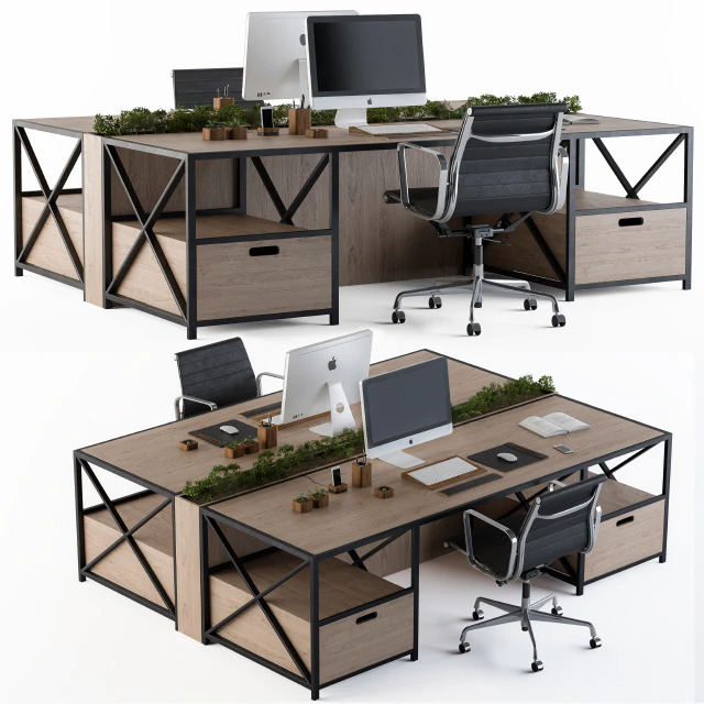 Office Furniture Wood and black set — Скачать