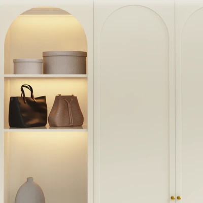 Wardrobe doors with arch with filling, decor, clothes — Ver 2