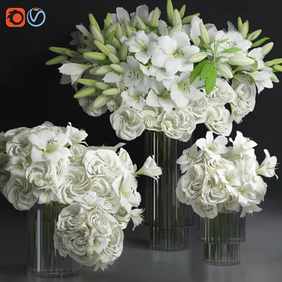 White Lily Tuberose Peony Camelia Bouquet Decorative Glass Vases Set — Вид 1