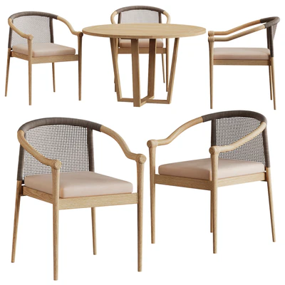 Wooden Outdoor Dining Sets Round Dining Table with 5 Chairs — Ver 2